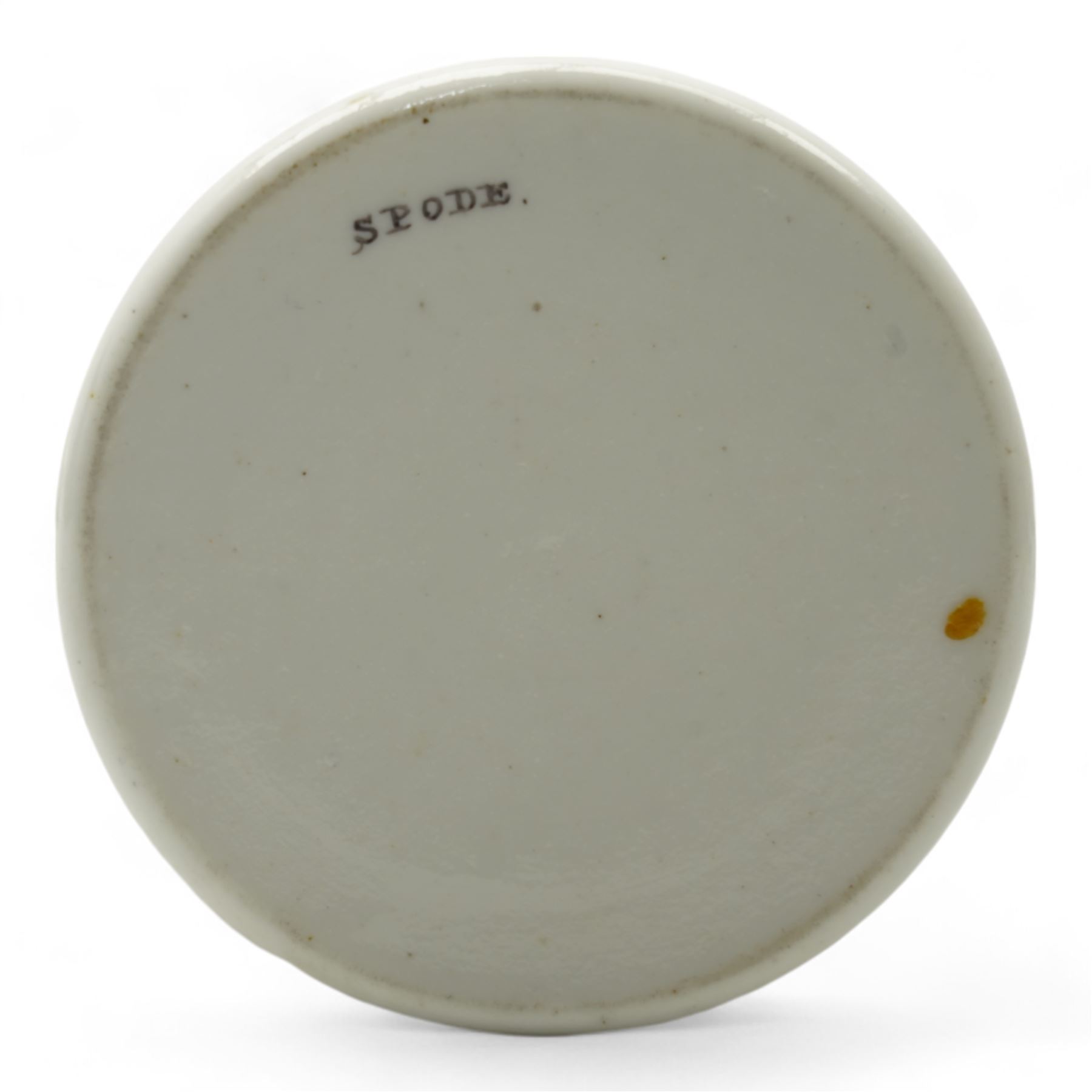 Early 19th century Spode porcelain basket, hand painted with pink roses and forget me nots and inscribed 'Walk Upon', L20cm, together with a similar Spode spill vase, two other spill vases, painted with flowers and castle, H10.5cm and an early English porcelain jug inscribed W & M West 1831, H16cm (5)