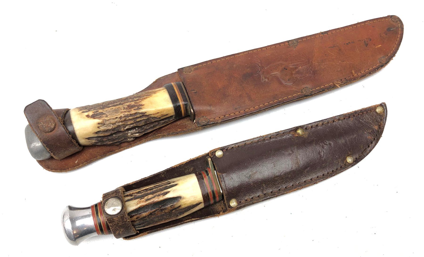 Hunting knife, the 18cm single edge steel blade marked Whitby Solingen