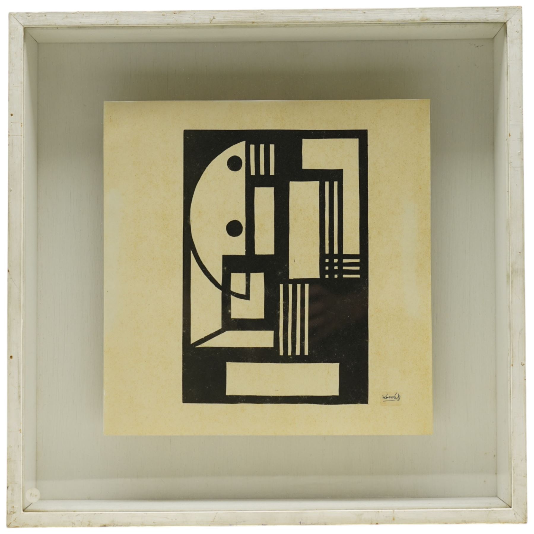 Lajos Kassák (Hungarian 1887-1967): 'Bildarchitektur' Abstract, monochrome lithograph signed with clipped signature laid onto paper 29cm x 29cm
Notes: a pioneering Hungarian avant-garde artist, writer and theorist, celebrated for his constructivist Bildarchitektur works that fused geometric abstraction with radical modernist ideals