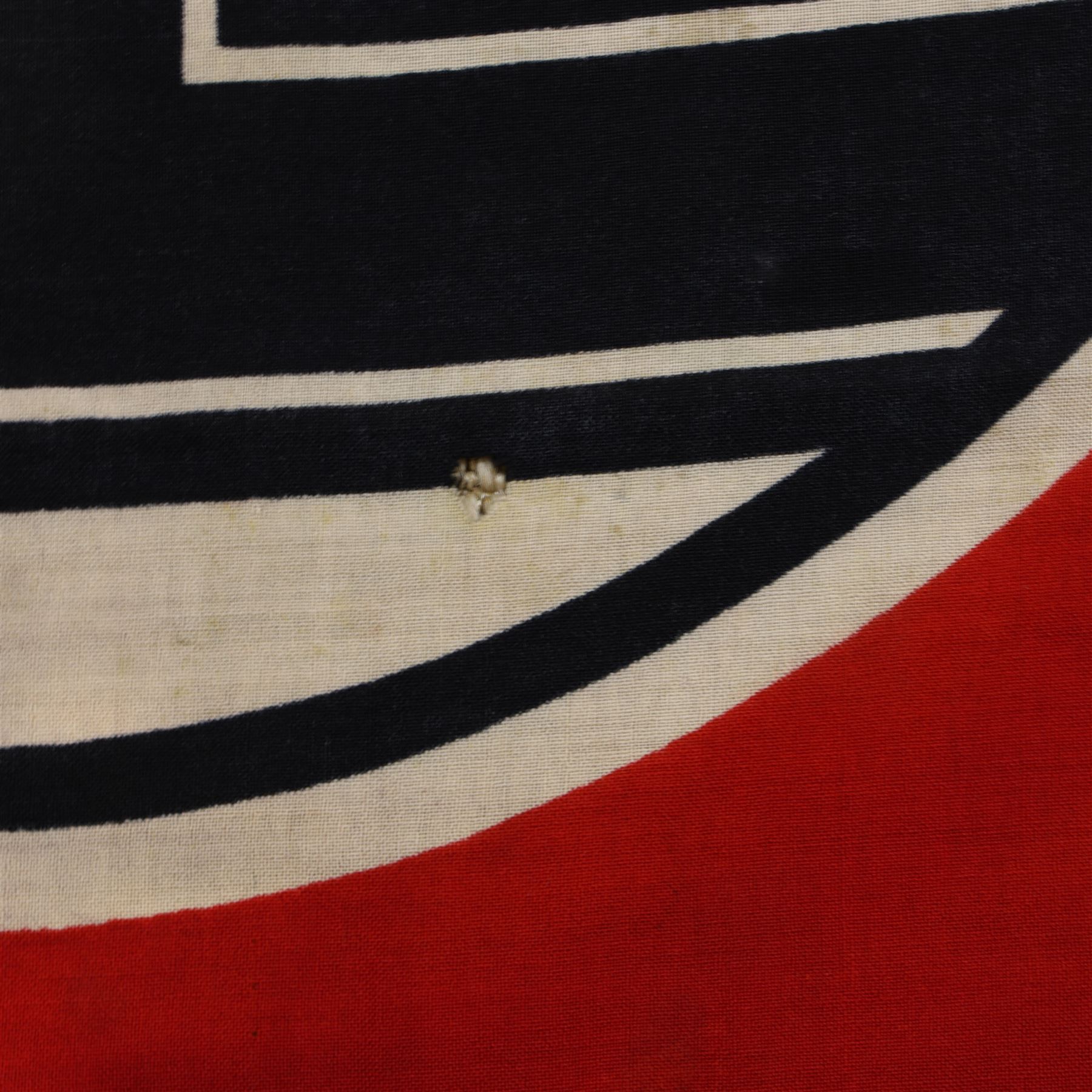 WWII German Third Reich Nazi Reichskriegsflagge, with eagle to the corner and swastika to centre, stamped to the hoist with R. Dienstflg 100cm x170cm 