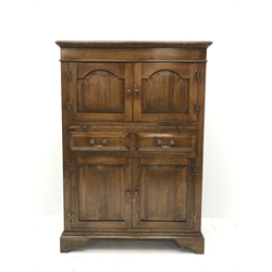 20th century medium oak cocktail drinks cabinet with slide, drawers and cupboards,  W95cm, D46cm, H135cm