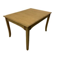 Windsor by Mark Devany oak rectangular extending dining table, with butterfly leaf, and four chairs with upholstered seats and backs