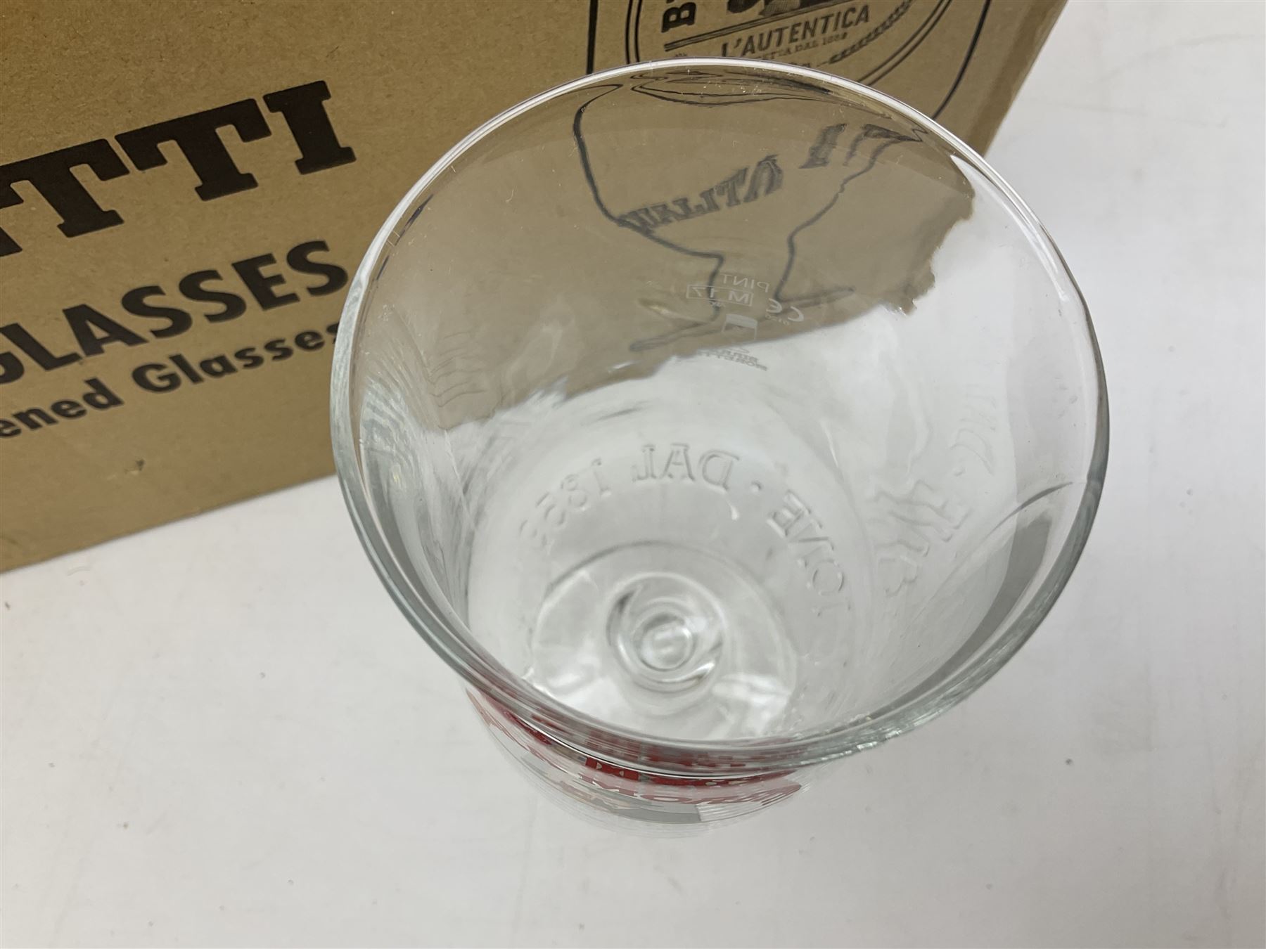 Set of 24 Birra Moretti pint glasses in original box