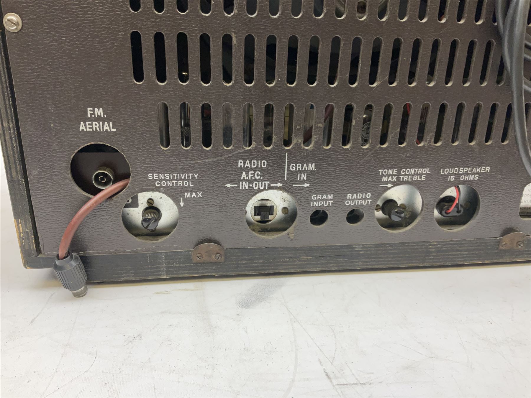 1950s Telefunken Deutschland TFK Model 2663WK radio in mahogany case with Bakelite knobs, Rees Mace Marine walnut cased radio, W50cm H34cm D26cm, together with 1955 Kolster-Brandes KB LR10FM radio and Hacker Mayflower II radio (4)