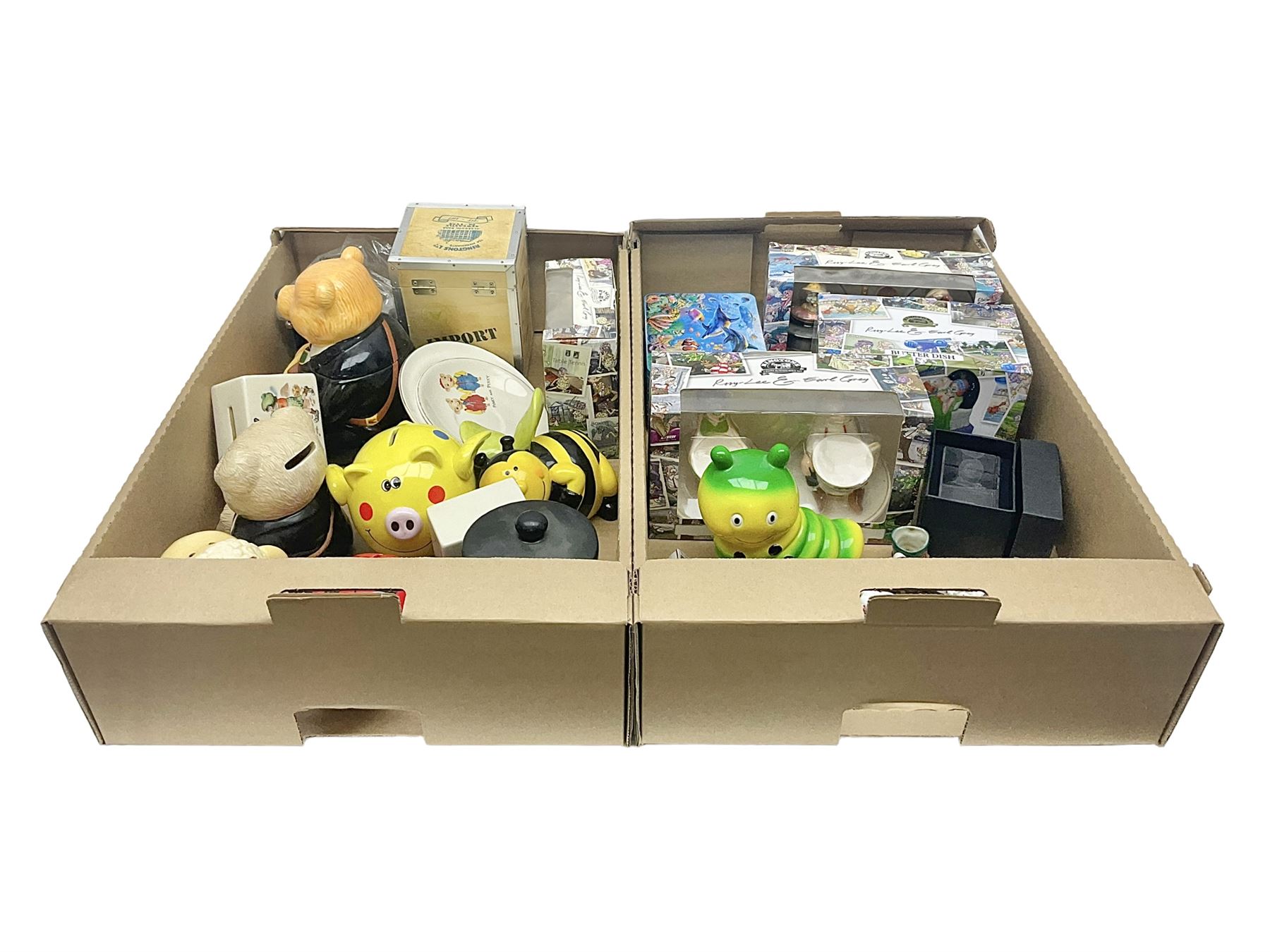 Collection of Ringtons novelty ceramics including money boxes, salt and pepper shakers, etc