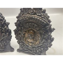 Two early 20th century cast-iron money banks - 'Our Kitchener Bank' c1914 H17cm and 'Our Empire Bank' c1911 depicting George V and Queen Mary H17cm; both by Sydenham & McCoustra; and another similar for The Prince & Princess of Wales 1981 by Robert Brown (3)