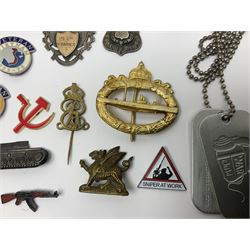 Two Edwardian hallmarked silver presentation fobs for military bugling competitions; and quantity of cap/glengarry and other badges, sweetheart brooches etc
