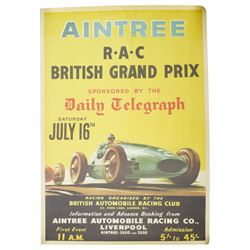 Two Grand Prix posters, including Aintree RAC British Grand Prix pub.1955 and another for A Festival of Aston Martins, Burghley House 2016, 1955 poster 58cm x 39cm (2)