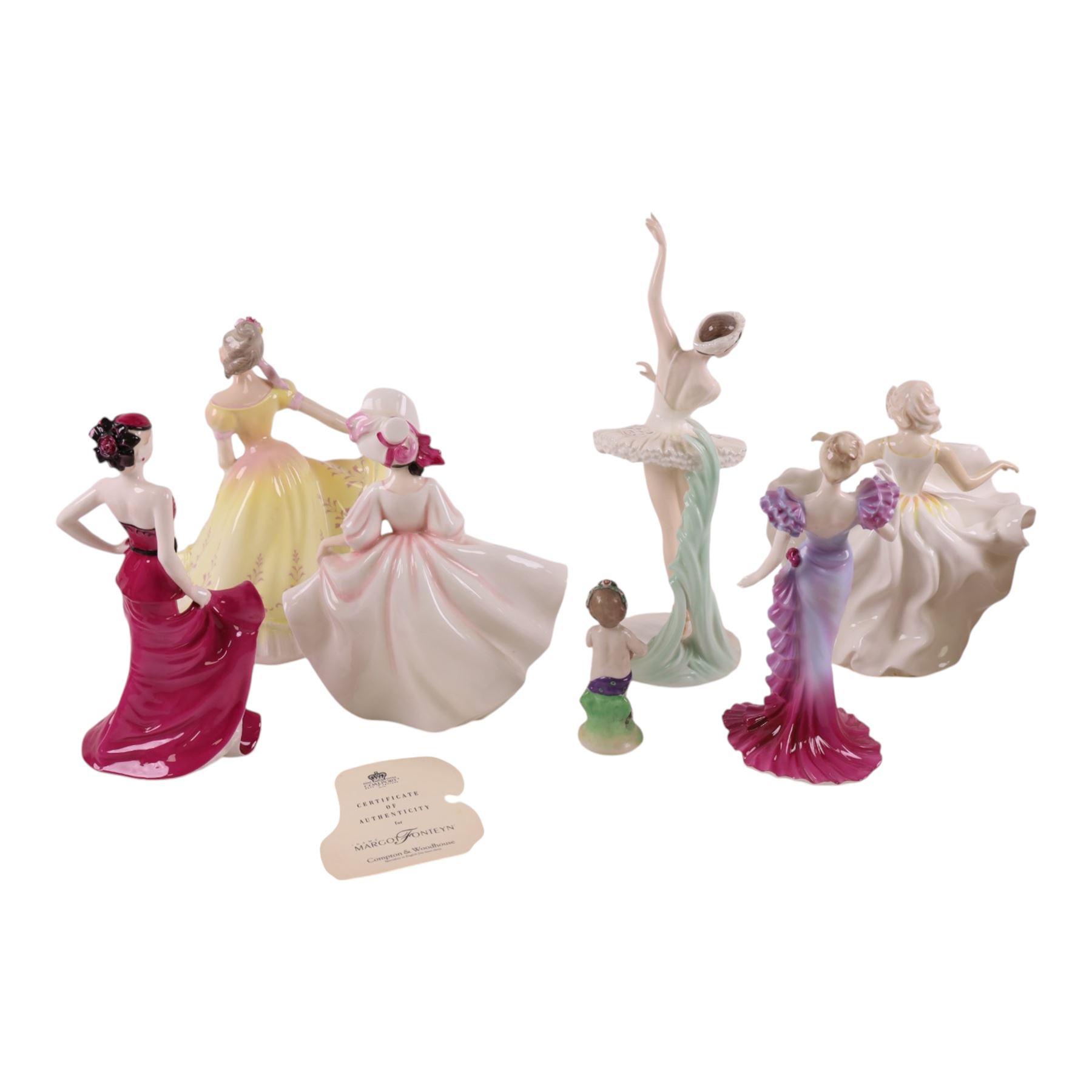 Coalport Dame Margot Fonteyn figure, limited edition 2829/5000, together with other similar figures including Royal Doulton Sunday Best HN2698, Sweet Seventeen HN2734 etc