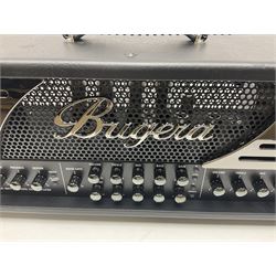 As new Bugera 333XL Infinium Hardcore 120-watt 3-channel tube amplifier head with reverb and Infinium tube life multiplier; date code 1507; number S1500576AAC L69cm; boxed with foot controller, power cable and paperwork