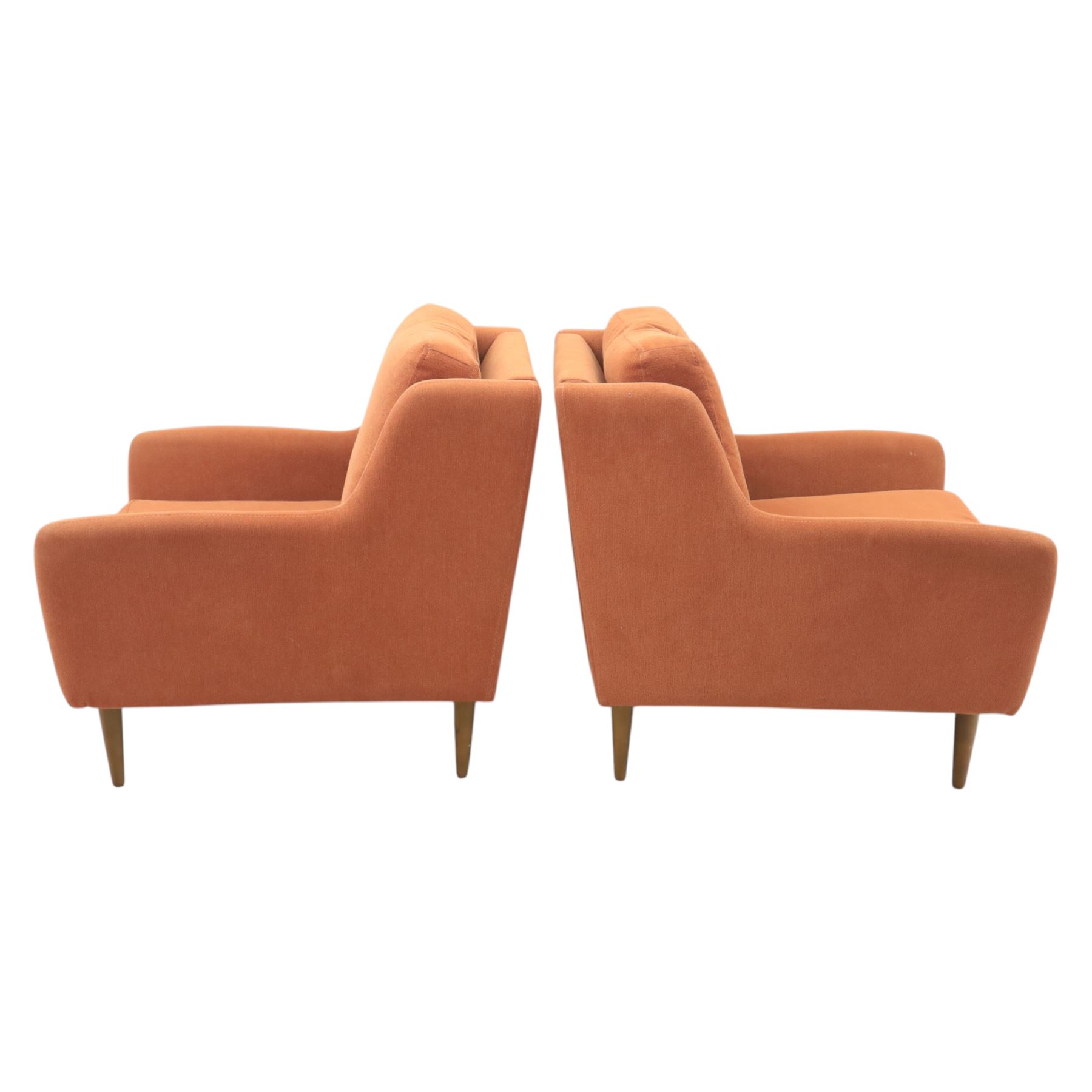 Pair of mid-20th century style chairs upholstered in terracotta fabric