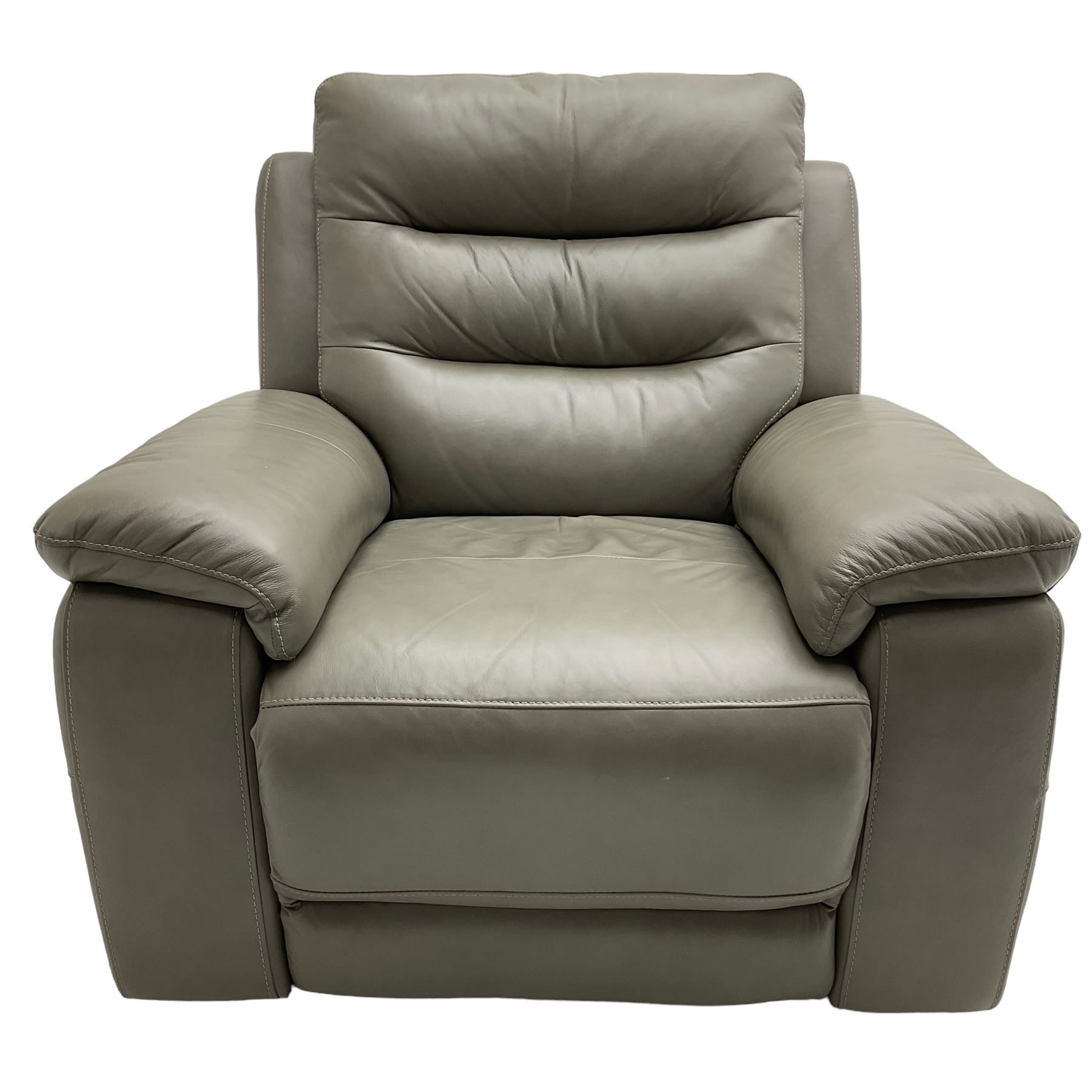 Violino - 'Atlanta' three-seat electric reclining sofa (W200cm, H100cm, D89cm); matching two-seat electric reclining sofa (W158cm); and matching electric reclining armchair (W100cm); upholstered in grey leather