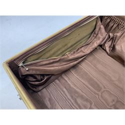 Vintage leather traveling case with monogram to cover, with watered silk lining to interior, and some contents, plus a further vintage travel case, (2)