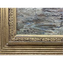 Herbert F Royle (British 1870-1958): Steam and Sail Vessels at Sunset, oil on panel signed 25cm x 37cm