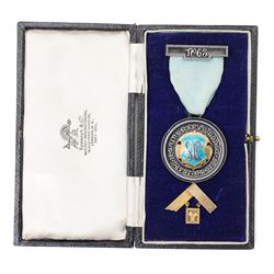 Silver gilt and enamel Past Masters masonic jewel by Spencer, London, to W. Bro. J.E.M. Ay...