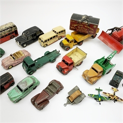 Dinky - quantity of unboxed and playworn die-cast models including Alvis, Austin Atlantic, Bedford articulated truck, Bedford tipper truck, Blaw Knox bulldozer, Commer breakdown truck, Hillman Minx, Morris Oxford, two Rover 75 etc, three four-way traffic lights; four Tootsietoy aircraft etc