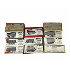 '0' gauge - Twelve unmade railway wagon kits by Slaters, J. & G. Productions, C. & U. Castings and CCW Productions including brake vans, cattle trucks, fruit van, tank wagons, open wagons etc; predominantly plastic but some die-cast; all but one boxed (12)