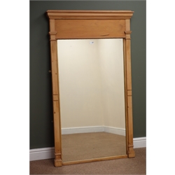  Striped pine rectangular over mantle mirror, W91cm, H154cm  