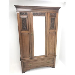 Edwardian walnut single mirror door wardrobe with base drawer, W114cm, D45cm