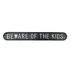 Cast iron sign 'Beware of the Kids', L44.5cm