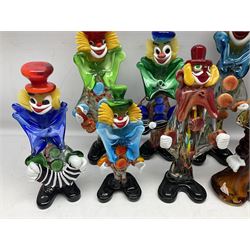 Large quantity of Murano glass clowns, to include larger examples, in two boxes