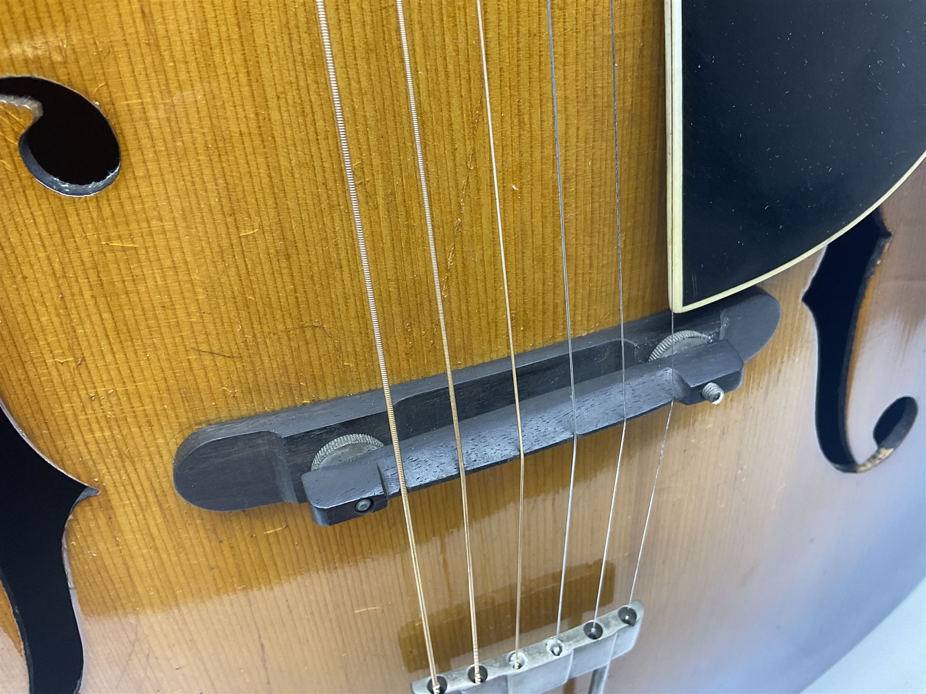 Clifford Essex Paragon De Luxe handmade acoustic guitar c1936 with tobacco sunburst finish and original machines; serial no.501 with original guarantee card L108.5cm; in original case