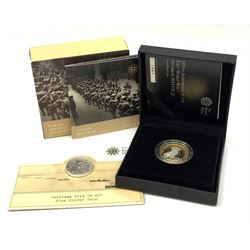 The Royal Mint 2014 silver proof two pound coin 'Outbreak' commemorating the 100th anniversary of the First World War,  cased with certificate, in outer cover and a 2014 fine silver twenty pound coin 'Outbreak' on card 