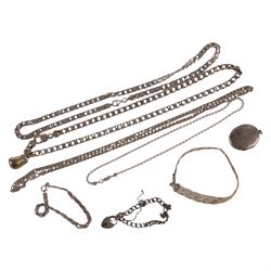 Silver chains and bracelets, including one with silver-gilt cubic zirconia boxing glove charm