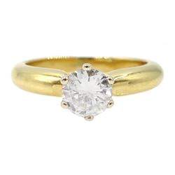 18ct gold single stone round brilliant cut diamond ring, stamped 750, diamond approx 0.75 carat