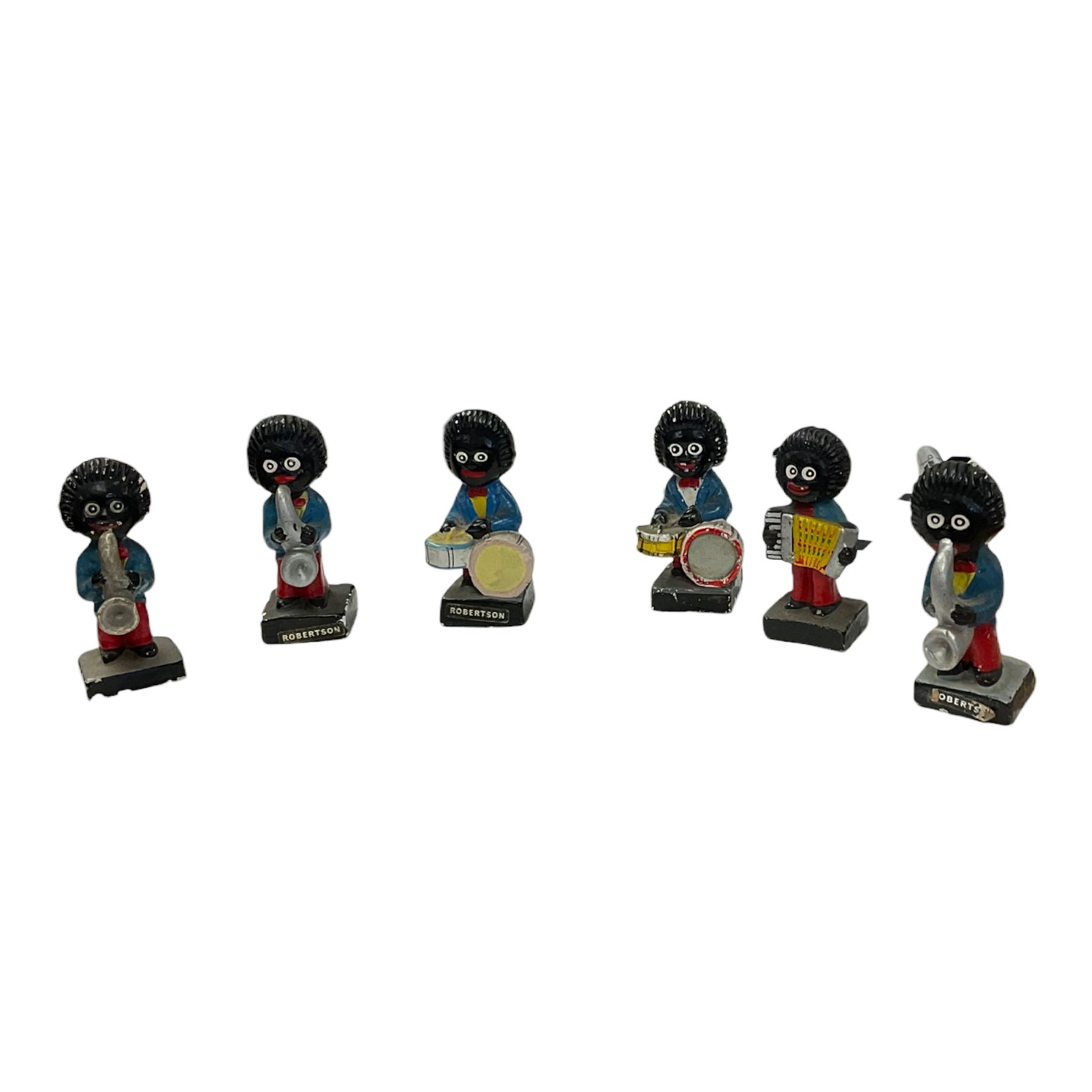 Six Robertson Jam plaster Golly band figures 
