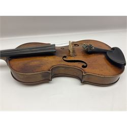 Late 19th century French trade violin with 35.5cm one-piece maple back and ribs and spruce top L59cm overall; in carrying case with bow