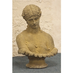  Stone effect bust of a woman wearing a shawl, H70cm  