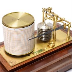 English-20th century Met-Check aneroid barograph in a mahogany case with a chart draw and charts, 8-day spring wound movement with a 7 stack aneroid capsule and 3-3/4