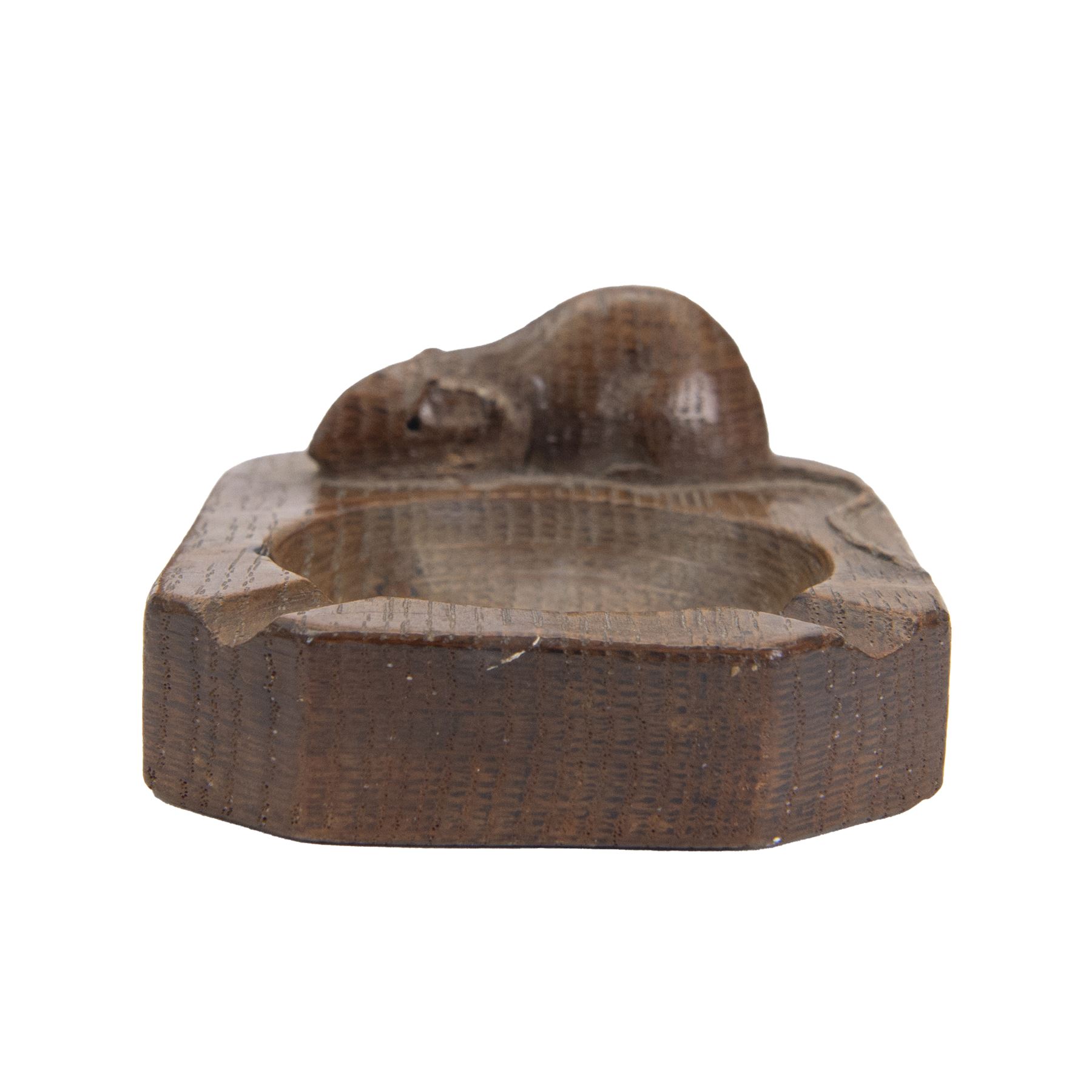 Mouseman - tooled oak ashtray, rectangular form with canted and rounded corners, carved with mouse signature, by the workshop of Robert Thompson, Kilburn, W10cm