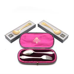 1920s Danish silver spoon and fork set by Georg Jensen, stamped 925S Georg Jensen, with im...