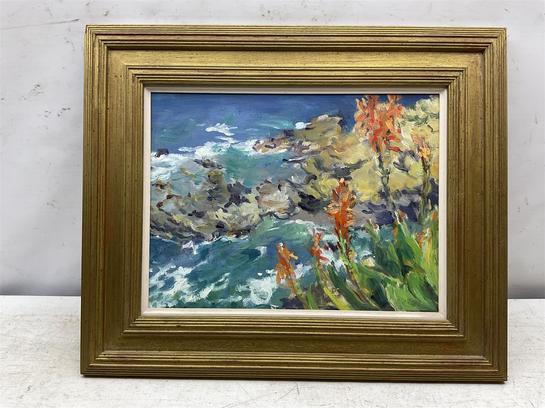 Catherine Tyler (British 1949-): 'Costa Brava', oil on canvas signed and dated '02, 24cm x 32cm 
Provenance: awarded the 2006 Chelsea Art Society Award for a Painting