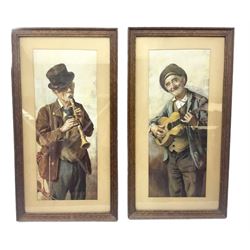 Pair of framed prints depicting musicians