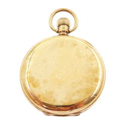 Early 20th century 9ct gold open face, keyless lever presentation pocket watch by American Watch Company, Waltham, No. 17507298, white enamel dial with Arabic hour markers and subsidiary seconds dial, case by Dennison, Birmingham