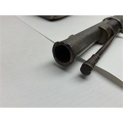 19th century Indian .577 Enfield muzzle loading rifle, proofed for 26-bore, the 98.5cm barrel with three barrel bands and later ram rod L140cm overall; 19th century Belgian side-by-side double barrel percussion shotgun, approximately 20-bore, with 74cm barrels and studded walnut stock, lock plate marked 'Liege 1868' and 'V. Gulikers-Maquinay' L117cm overall; and another side-by-side double barrel shotgun by Smythe with underlever opening (3)