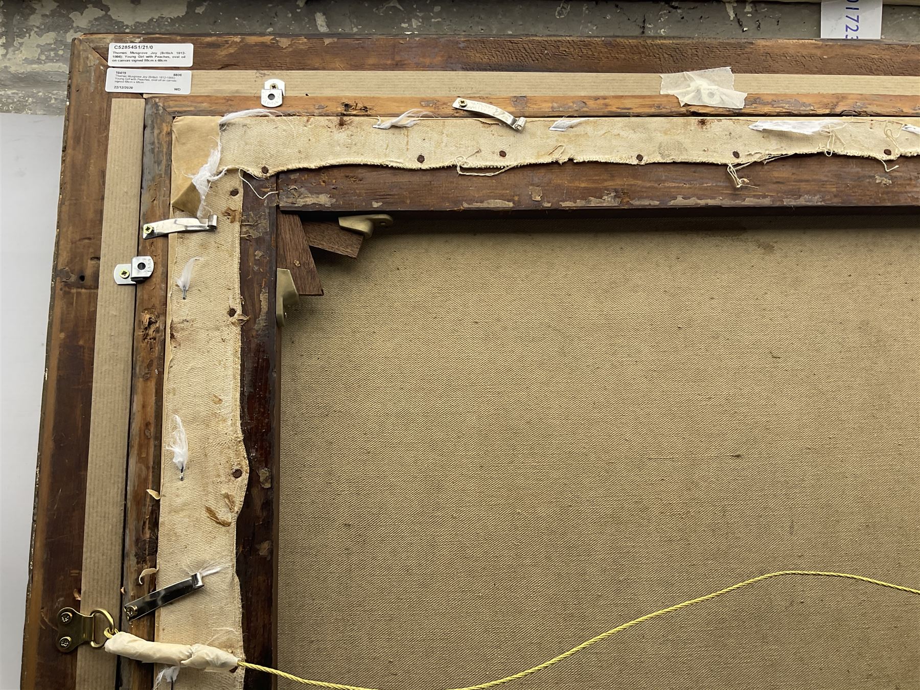 Thomas Musgrove Joy (British 1812-1866): Young Girl with Peaches, oval oil on canvas signed 88cm x 68cm