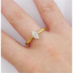 18ct gold single stone marquise cut diamond ring, hallmarked, diamond 0.54 carat