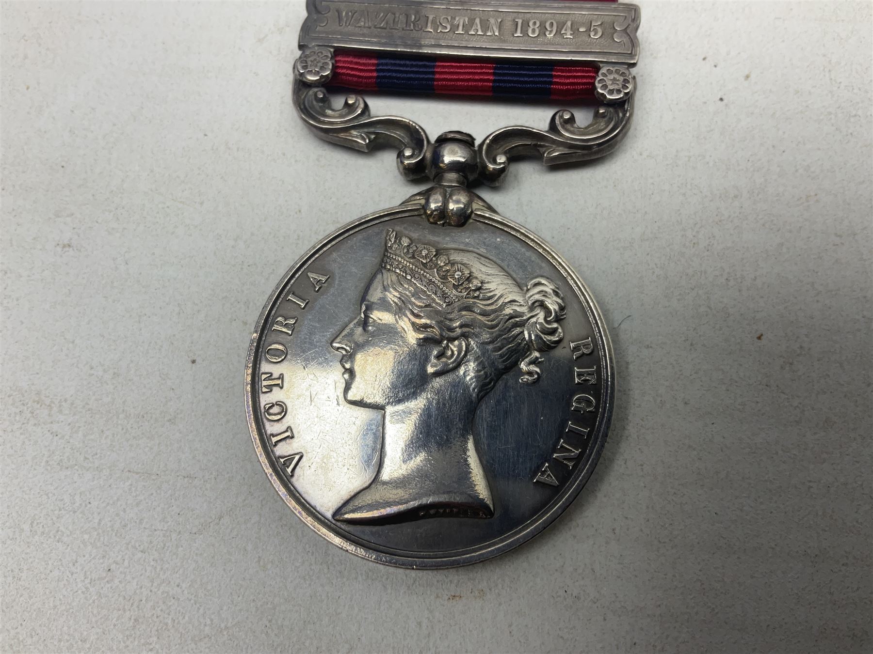 Victoria India General Service Medal with Waziristan 1894-5 clasp awarded to 1235 Sepoy Nuh Joifoih 4th Punjab Infy.; with ribbon
