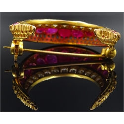  Ruby and diamond crescent gold brooch  
