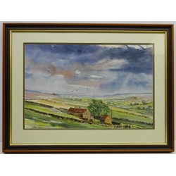  Wolds Landscape and Cottages in the Wolds, two 20th century watercolours signed by Steve Hartley 38cm x 58cm (2)  