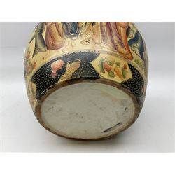 Chinese fish bowl of satsuma style, the exterior decorated with traditional figures, flowers and trees, the interior painted with koi carp, H24cm