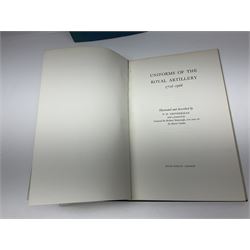 Set of six 1960s books on British Uniforms published by Hugh Evelyn London comprising Cavalry Uniforms of the British Army, Uniforms of the Royal Artillery, Uniforms of the Scottish Regiments, Uniforms of the Yeomanry Regiments and Infantry Uniforms of the British Army Series 1 & 2; all with dustjackets
