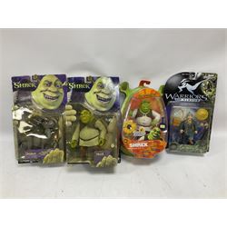 Seventeen TV & film related carded action figures comprising four Pirates of the Caribbean; five Shrek; three Star Trek; two Sea Quest DSV; Captain Scarlet, Warriors of Virtue; and Jurassic World; all in unopened blister packs (17)