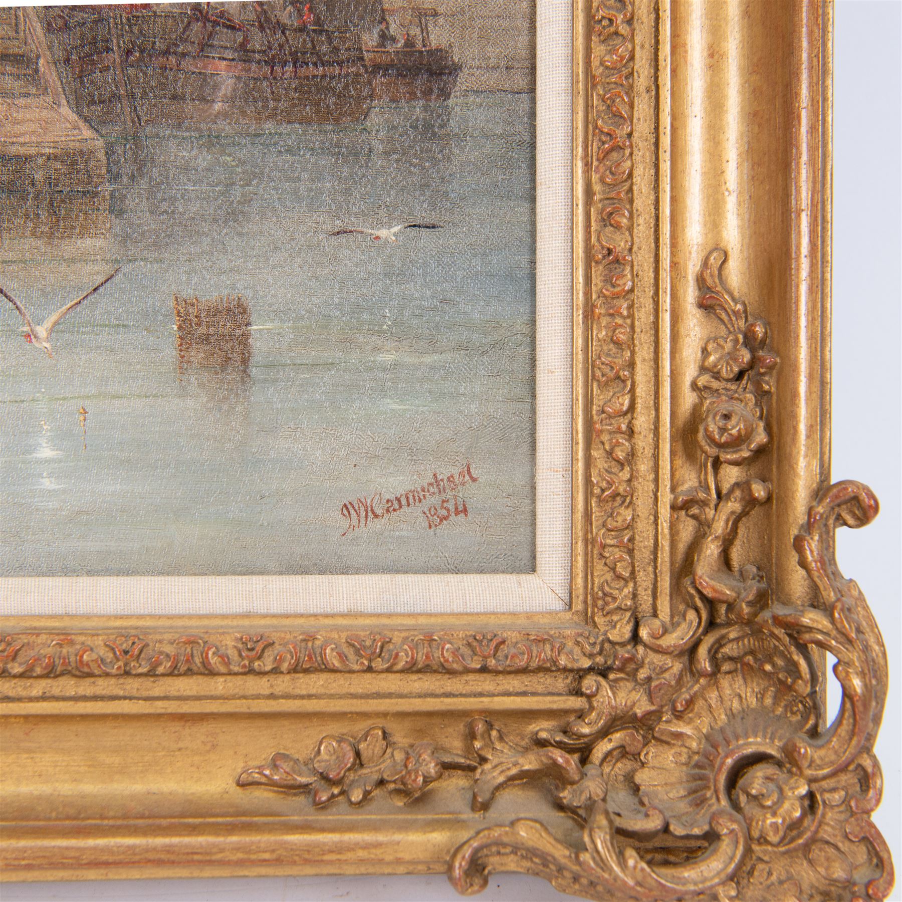 John Wilson Carmichael (British 1799-1868): Approaching the Careening Hard - St. Peter Port Guernsey, oil on canvas signed and dated 1854, 49cm x 74cm 
Provenance: private collection, purchased Martel Maides Guernsey 20th March 2013 Lot 100