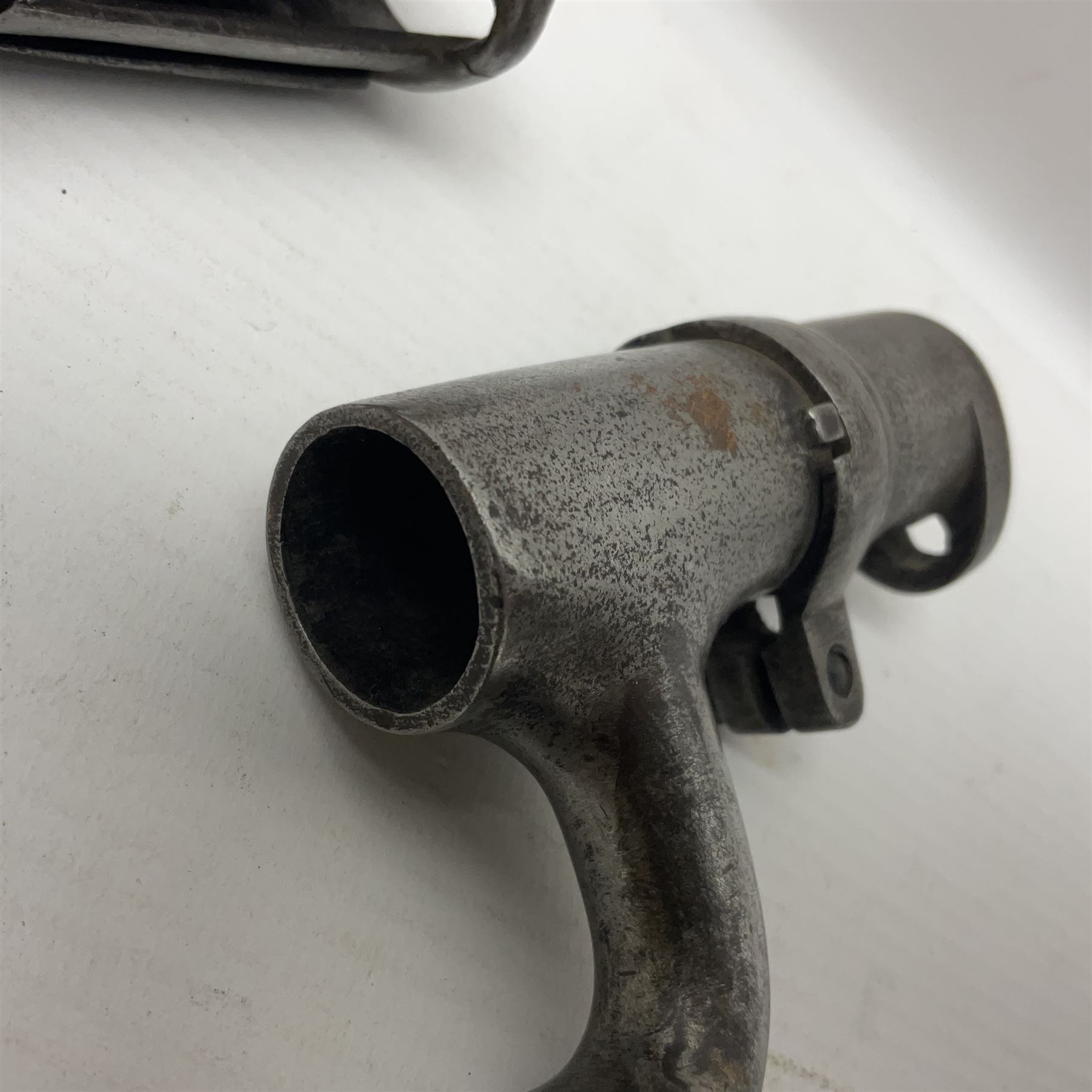 Brown Bess type New Land Pattern socket bayonet L47cm; and a Royal Enfield Pattern 1853 socket bayonet; both lacking scabbard (2)