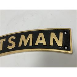 Cast iron Flying Scotsman arched railway type sign, L89cm THIS LOT IS TO BE COLLECTED BY APPOINTMENT FROM DUGGLEBY STORAGE, GREAT HILL, EASTFIELD, SCARBOROUGH, YO11 3TX